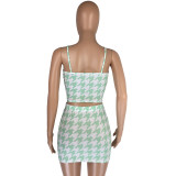 SC Houndstooth Print Cami Top Mini Skirt Two Piece Sets LM-8229