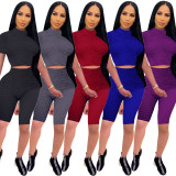 SC Casual Sports Solid Color Short Sleeve Five-Point Pants Two Piece Sets CM-2120