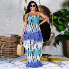 SC Printed Plus Size Loose Spaghetti Strap Long Dress MOF-6623