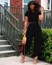 SC Solid Color Plus Size Casual Short Sleeve And Pants Two Piece Sets BLX-8214