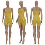 SC Solid Ribbed Strap Sashes Romper FENF-130