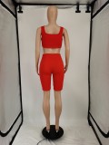SC Solid Color Tight Vest Shorts Casual Sports Two Piece Sets APLF-5056