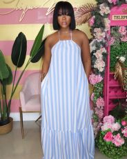 SC Casual Striped Halter Loose Maxi Dress ZNF-9072