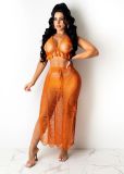 SC Sexy Knitted Tassel Hollow Out Two Piece Skirt Set TR-1151