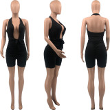 SC Solid Sexy Halter Backless Ruched Romper QSF-5093