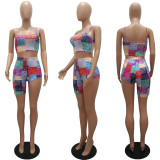 SC Fashion Casual Cashew Flower Print Camisole Irregular Shorts Two Piece Sets MAE-2087