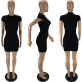 SC Casual Solid Short Sleeve O Neck Mini Dress MN-9305