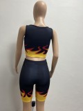 SC Flame Print Tank Top And Shorts 2 Piece Sets YMEF-5017