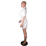 SC White Casual Short Sleeve Shirt Dress MK-3056
