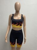 SC Flame Print Tank Top And Shorts 2 Piece Sets YMEF-5017