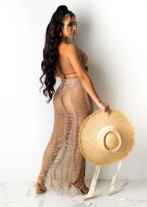 SC Sexy Knitted Tassel Hollow Out Two Piece Skirt Set TR-1151