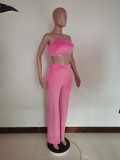 SC Fashion Solid Color Tube Top And Pants Two Piece Sets AWF-5871