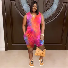 SC Plus Size Tie Dye Sleeveless Pocket Loose Romper AMLF-1124
