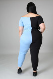 SC Plus Size Contrast Color Off Shoulder Two Piece Pant Sets YH-004