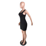 SC Sexy Solid Ribbed Sleeveless Split Mini Dress YMT-6208