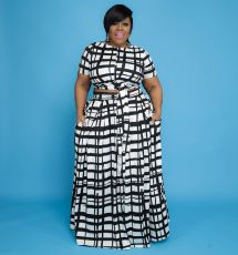 SC Plus Size Casual Printed Long Skirt 2 Piece Sets WAF-7189