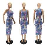 SC Casual Printed Sleeveless Midi Dress WSM-5246