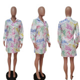 SC Letter Print Fashion Long Sleeve Shirt Dress LSD-9161