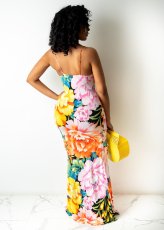 SC Floral Print Sexy Spaghetti Strap Maxi Dress WY-6785
