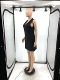 SC Plus Size Solid V Neck Sleeveless Knee Length Dress JRF-3617