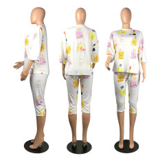 SC Casual Printed Half Sleeve Capri Pants 2 Piece Sets WSM-2030