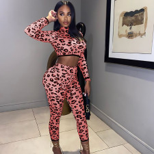 SC Sexy Leopard Long Sleeve Crop Top And Pants Set YWF-1826