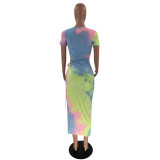 SC Sexy Tie Dye Print High Split Maxi Dress YN-1093
