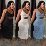 SC Sexy Solid Ruched Bodycon Long Dress GLF-7034