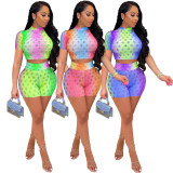 SC Sexy Gradient Short Sleeve Hollow Out 2 Piece Sets LDS-3275