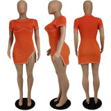 SC Sexy Short Sleeve Zipper Split Mini Dress APLF-5059