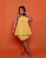 SC Plus Size Solid Sleeveless Two Piece Shorts Set LP-6291
