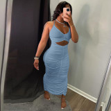 SC Sexy Solid Ruched Bodycon Long Dress GLF-7034