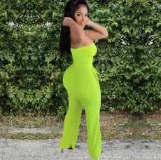 SC Solid One Shoulder Two Piece Pant Sets HM-6525