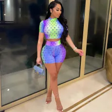 SC Sexy Gradient Short Sleeve Hollow Out 2 Piece Sets LDS-3275