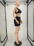 SC Sexy Sleeveless Drawstring Ruched Mini Skirt 2 Piece Sets NLAF-6059