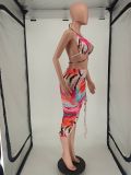 SC Sexy Printed Halter Drawstring Skirt 2 Piece Sets NLAF-6049