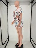 SC Butterfly Print Tie Up Crop Top And Shorts 2 Piece Sets NLAF-6055