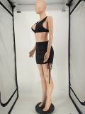 SC Sexy Sleeveless Drawstring Ruched Mini Skirt 2 Piece Sets NLAF-6059