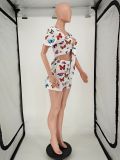 SC Butterfly Print Tie Up Crop Top And Shorts 2 Piece Sets NLAF-6055