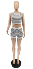 SC Casual Striped Sleeveless Two Piece Shorts Set WSYF-5871