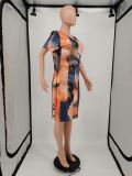 SC Plus Size Tie Dye Print Short Sleeve Dress YIM-191