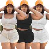 SC Plus Size Solid Tank Top And Shorts 2 Piece Sets SMD-2072