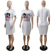 SC Plus Size Casual Printed Short Sleeve O Neck T Shirt Dress BDF-8078