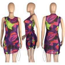 SC Sexy Mesh Printed Sleeveless Mini Dress LM-8242