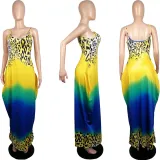 SC Leopard Gradient Printed Pocket Strap Maxi Dress MIL-222