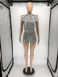 SC Fashion Casual Leopard Print Hooded Shoulder Pad Vest Shorts 2 Piece Sets RUF-8919
