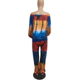 SC Plus Size Tie Dye Print Slash Neck Long Sleeve Jumpsuit BDF-8071