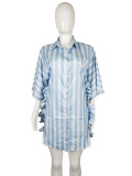 SC Casual Loose Striped Ruffled Shirt Dress LS-0350