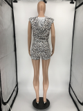 SC Fashion Casual Leopard Print Hooded Shoulder Pad Vest Shorts 2 Piece Sets RUF-8919