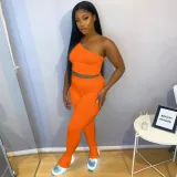 SC Solid One Shoulder Sleeveless 2 Piece Pants Set YNSF-1660